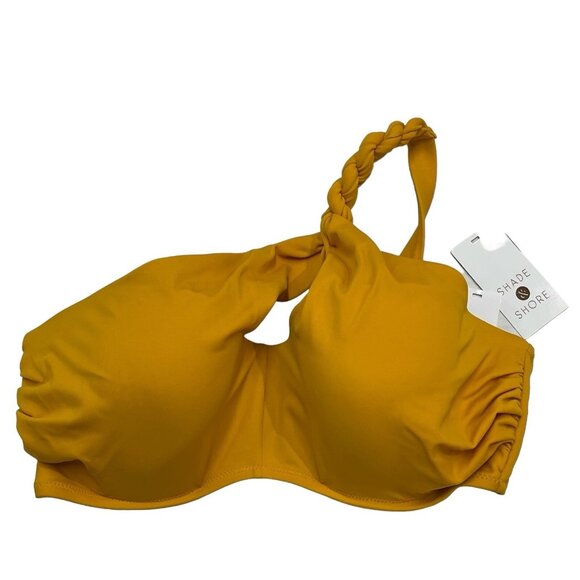 Shade & Shore Bikini Top Womens 34D Mustard Yellow One Shoulder Braided Swim - Picture 1 of 5